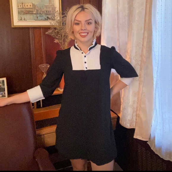 Tuxedo style black and white mini dress - Picture 1 of 5